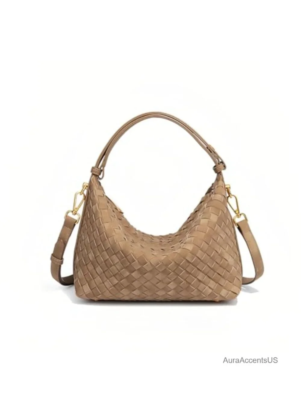 Faux Suede Woven Hobo Crossbody Bag with Adjustable Strap